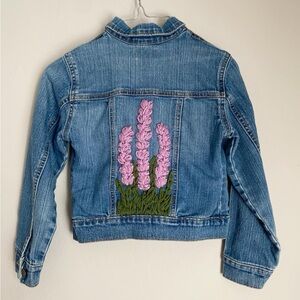 Lavender Embroidered Jean Jacket. Kids. Upcycled.